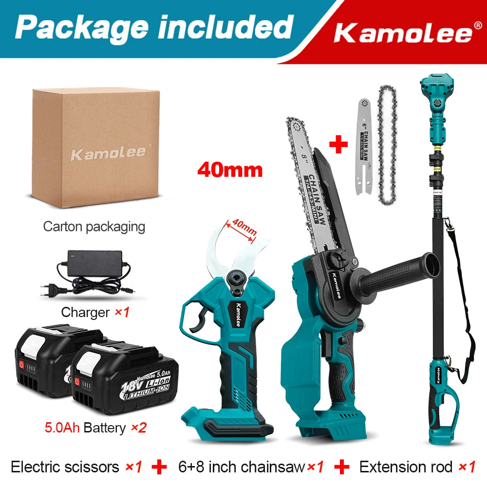 Kamolee Tijeras Eléctricas Sin Cable de 50mm, Podadoras de Motor Sin Escobillas, Cizallas de Poda para Árboles Frutales, Sierra Manual de 8 Pulgadas Compatible con Batería Makita