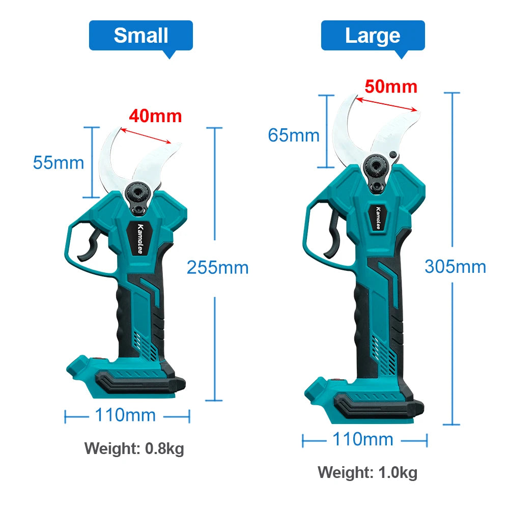 Kamolee Tijeras Eléctricas Sin Cable de 50mm, Podadoras de Motor Sin Escobillas, Cizallas de Poda para Árboles Frutales, Sierra Manual de 8 Pulgadas Compatible con Batería Makita