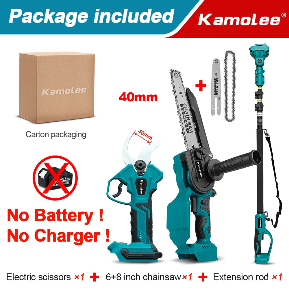 Kamolee Tijeras Eléctricas Sin Cable de 50mm, Podadoras de Motor Sin Escobillas, Cizallas de Poda para Árboles Frutales, Sierra Manual de 8 Pulgadas Compatible con Batería Makita