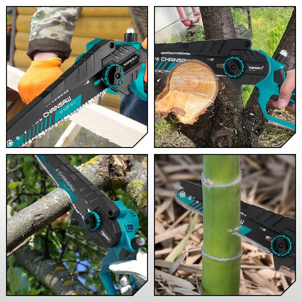 Motosierra Eléctrica Sin Escobillas YOFIDRA de 8 Pulgadas - Herramientas de Corte Recargables para Jardinería y Carpintería, Compatible con Batería Makita de 18V