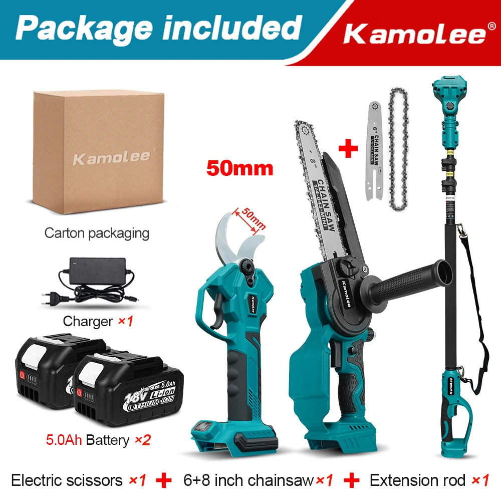 Kamolee Tijeras Eléctricas Sin Cable de 50mm, Podadoras de Motor Sin Escobillas, Cizallas de Poda para Árboles Frutales, Sierra Manual de 8 Pulgadas Compatible con Batería Makita