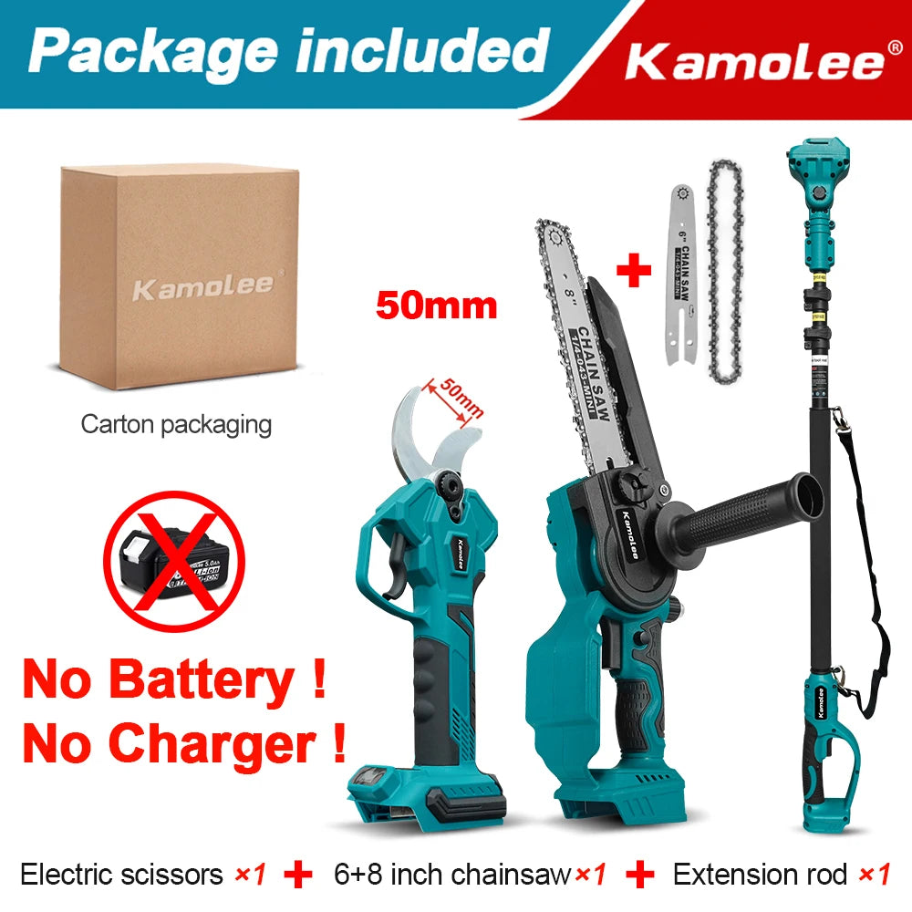 Kamolee Tijeras Eléctricas Sin Cable de 50mm, Podadoras de Motor Sin Escobillas, Cizallas de Poda para Árboles Frutales, Sierra Manual de 8 Pulgadas Compatible con Batería Makita